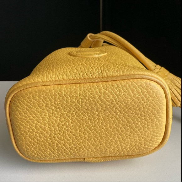 Dooney and Bourke AWL leather Palomino Yellow mini drawstring bucket bag purse - Picture 8 of 16